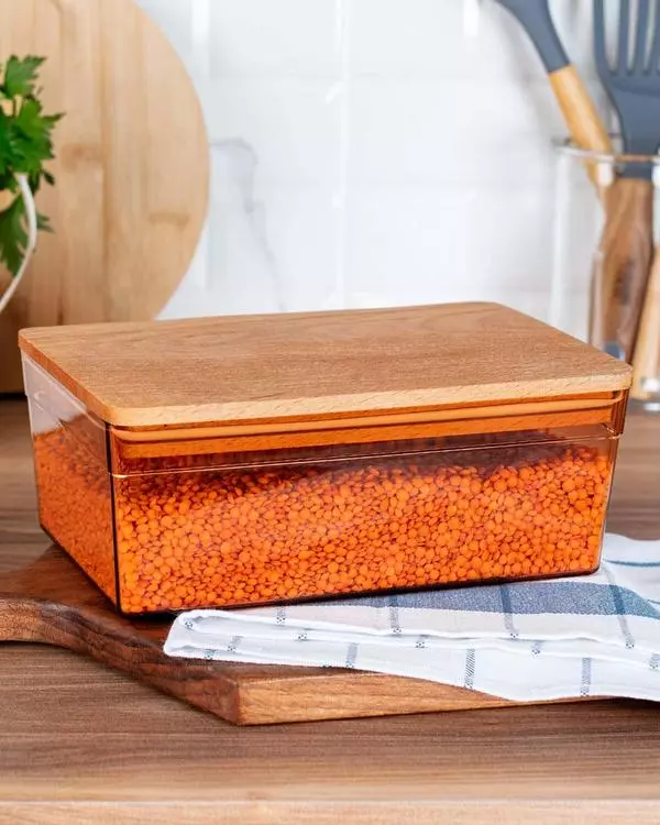 Storage Box With Wooden Lid 2100Ml