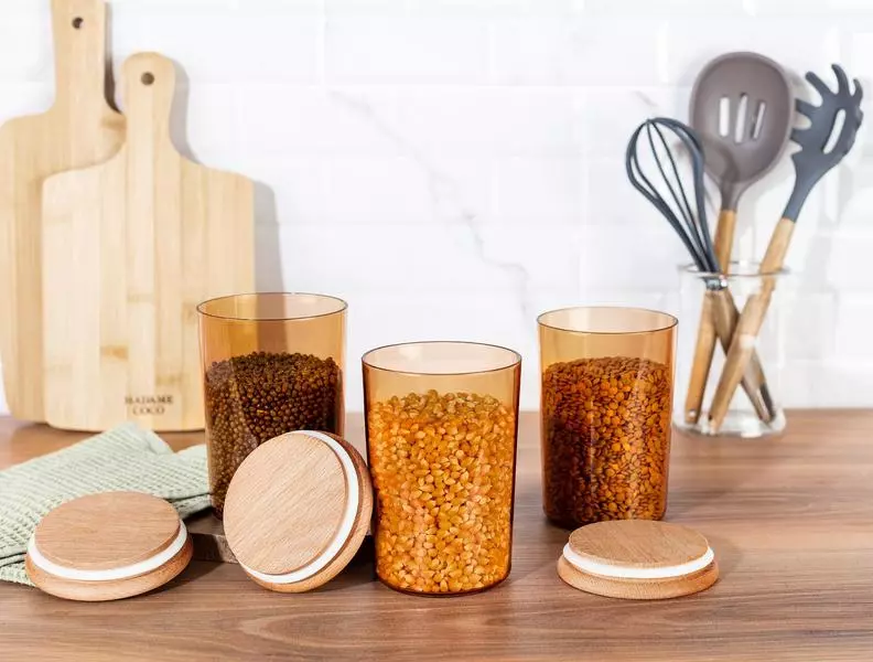 Storage Box With Wooden Lid 900Ml 3Pcs