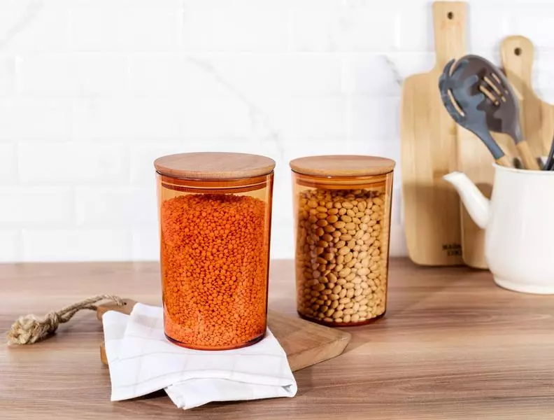 Storage Box With Wooden Lid 1500Ml 2Pcs