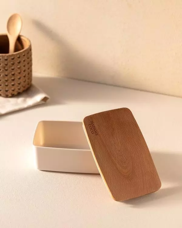 Storage Box With Wooden Lid 750Ml