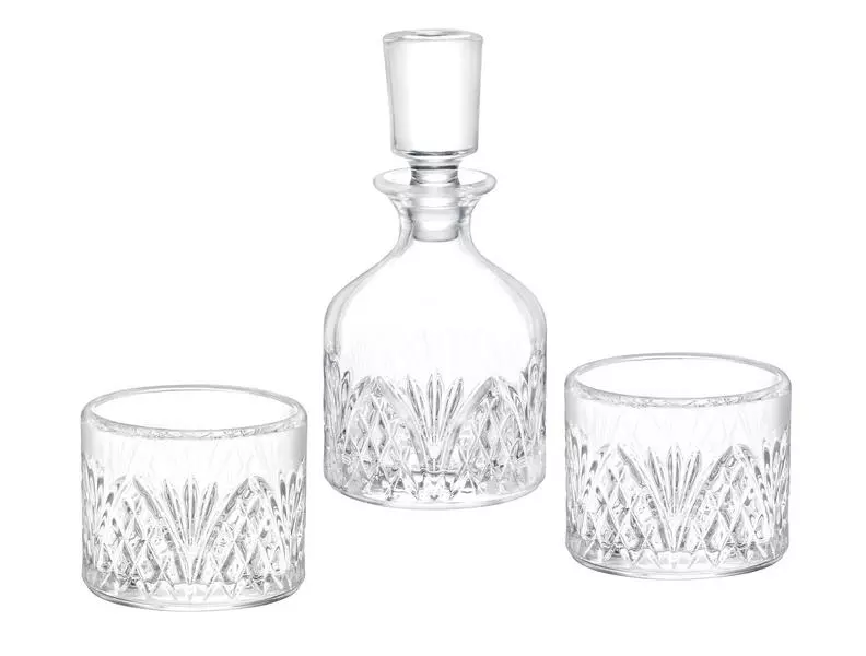 Aron 3-Pcs Glass Whiskey Carafe Set - With Lid