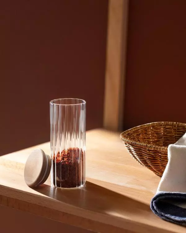 Lunel Cylinder Glass Spice Jar With Optics- 360Ml
