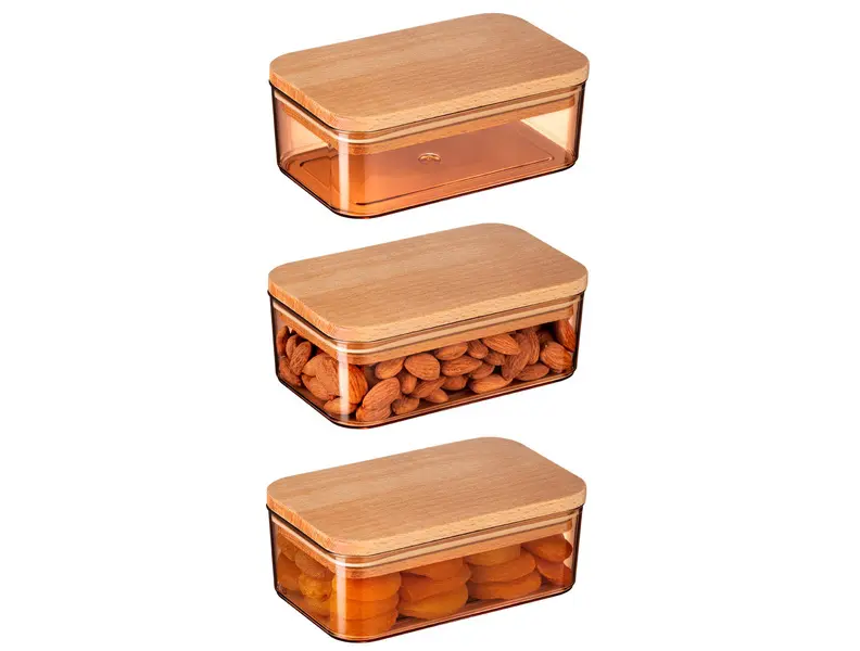 Storage Box With Wooden Lid 500ml 3pcs